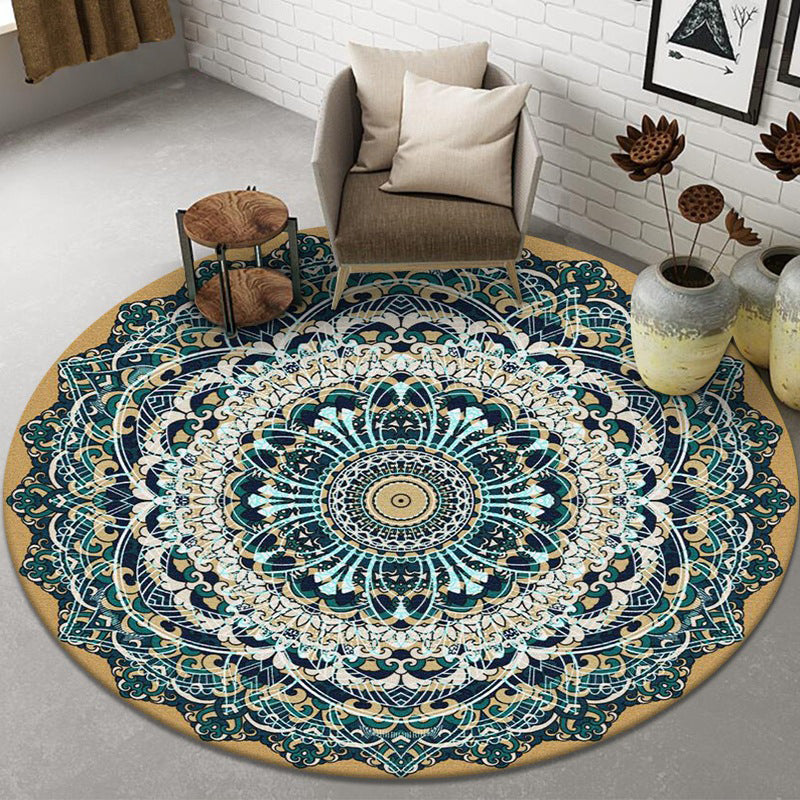 Classic Moroccan Floral Print Rug Multi-Color luxury Round Carpet Polyester Friendly Washable Rug for Home Decoration