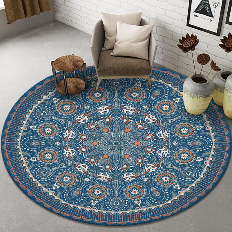 Classic Moroccan Floral Print Rug Multi-Color luxury Round Carpet Polyester Friendly Washable Rug for Home Decoration