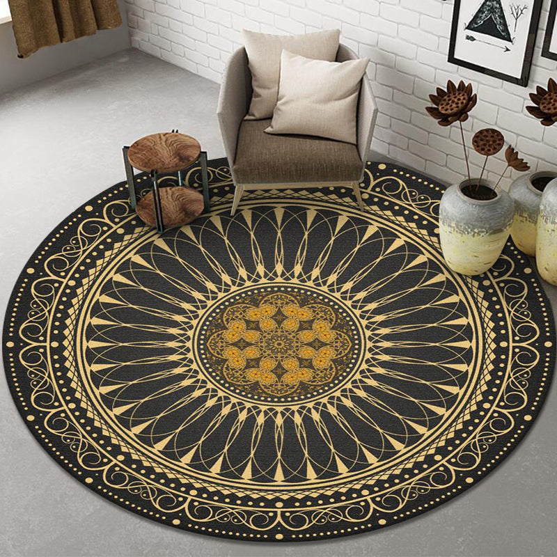 Classic Moroccan Floral Print Rug Multi-Color luxury Round Carpet Polyester Friendly Washable Rug for Home Decoration