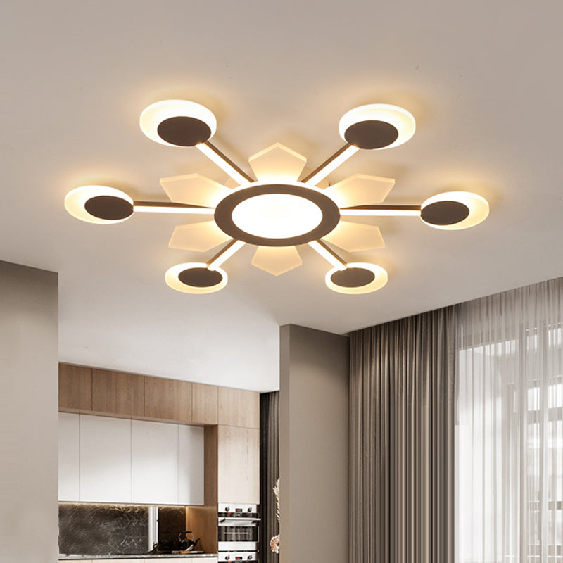 25"/31.5" W Coffee Floral Flush Ceiling Light Modernist LED Super Thin Acrylic Flushmount in Warm/White Light