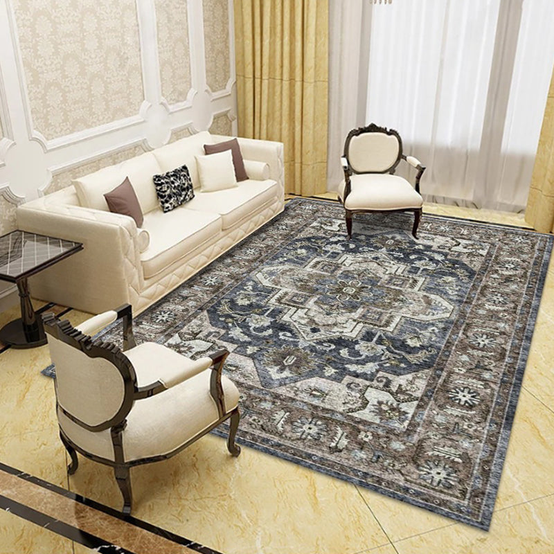 Vintage Classic Indoor Rug Distressed Floral Design Rug Polyester Anti-Slip Backing Area Carpet for Living Room