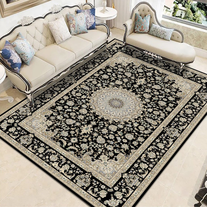 Vintage Classic Indoor Rug Distressed Floral Design Rug Polyester Anti-Slip Backing Area Carpet for Living Room