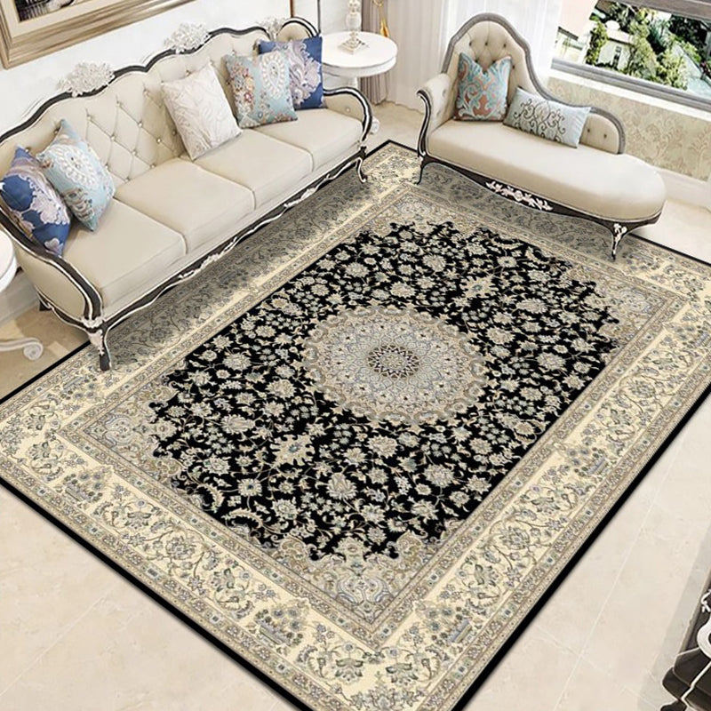 Vintage Classic Indoor Rug Distressed Floral Design Rug Polyester Anti-Slip Backing Area Carpet for Living Room