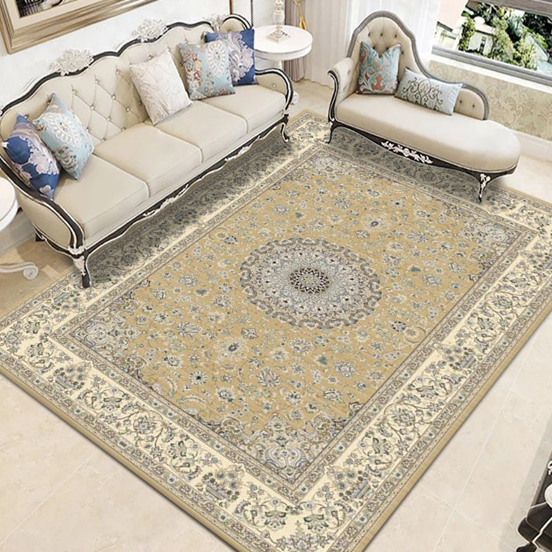 Vintage Classic Indoor Rug Distressed Floral Design Rug Polyester Anti-Slip Backing Area Carpet for Living Room