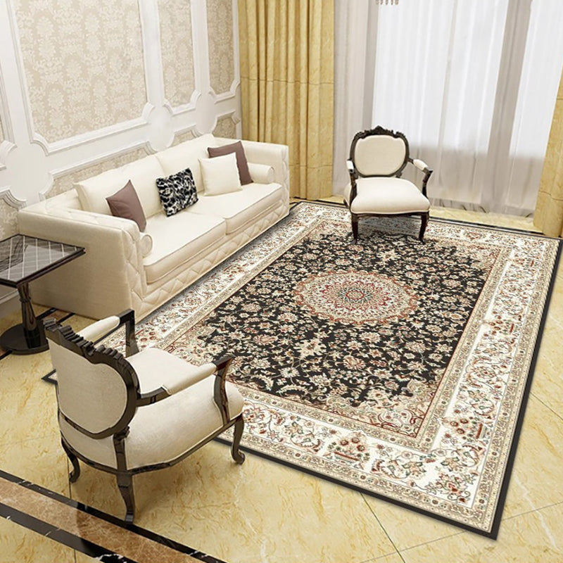 Vintage Classic Indoor Rug Distressed Floral Design Rug Polyester Anti-Slip Backing Area Carpet for Living Room