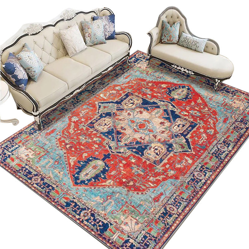 Vintage Classic Indoor Rug Distressed Floral Design Rug Polyester Anti-Slip Backing Area Carpet for Living Room