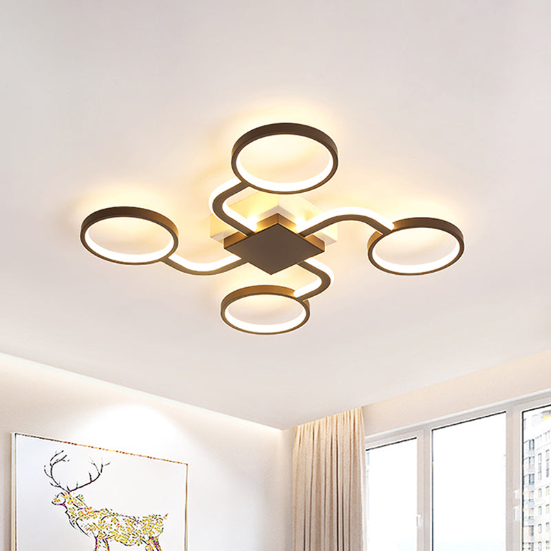 Acrylic Halo Ring LED Ceiling Lamp Contemporary 4/5-Head Dark Coffee Flush Mount Lamp in Warm/White Light, 19.5"/39" W