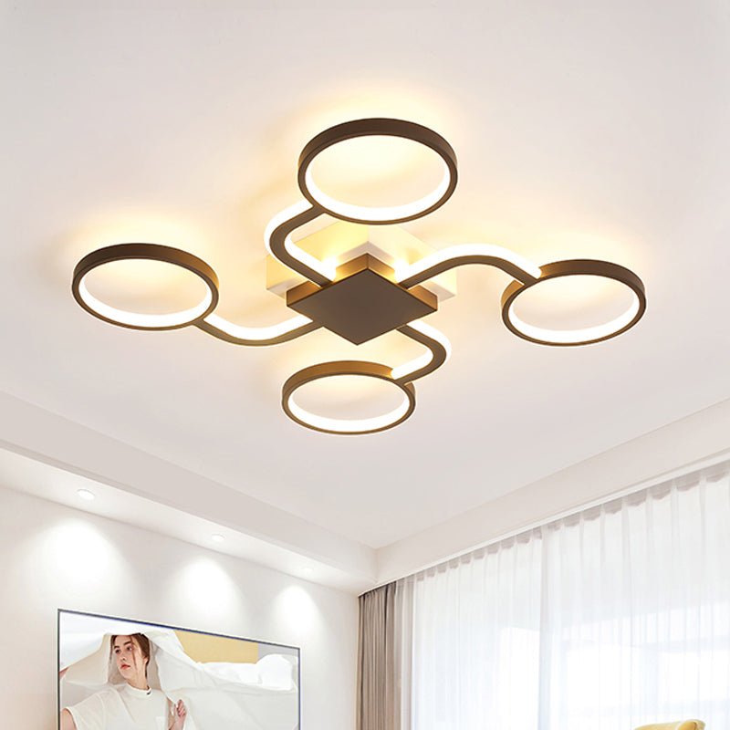 Acrylic Halo Ring LED Ceiling Lamp Contemporary 4/5-Head Dark Coffee Flush Mount Lamp in Warm/White Light, 19.5"/39" W