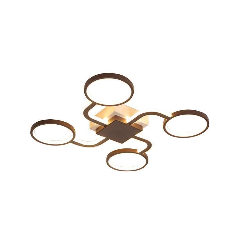 Acrilico Halo Ring LED Lampada a soffitto Contemporary 4/5 - Head Dark Coffee Flush Montaggio Lampada a Warm / White Light, 19,5 "/39" W