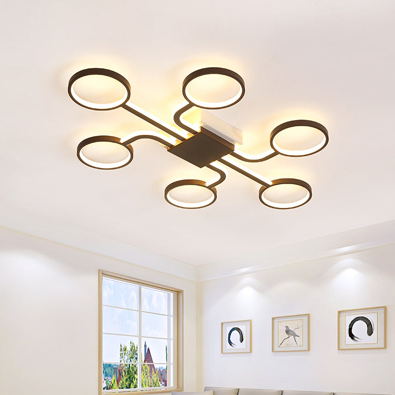 Acrylic Halo Ring LED Ceiling Lamp Contemporary 4/5-Head Dark Coffee Flush Mount Lamp in Warm/White Light, 19.5"/39" W