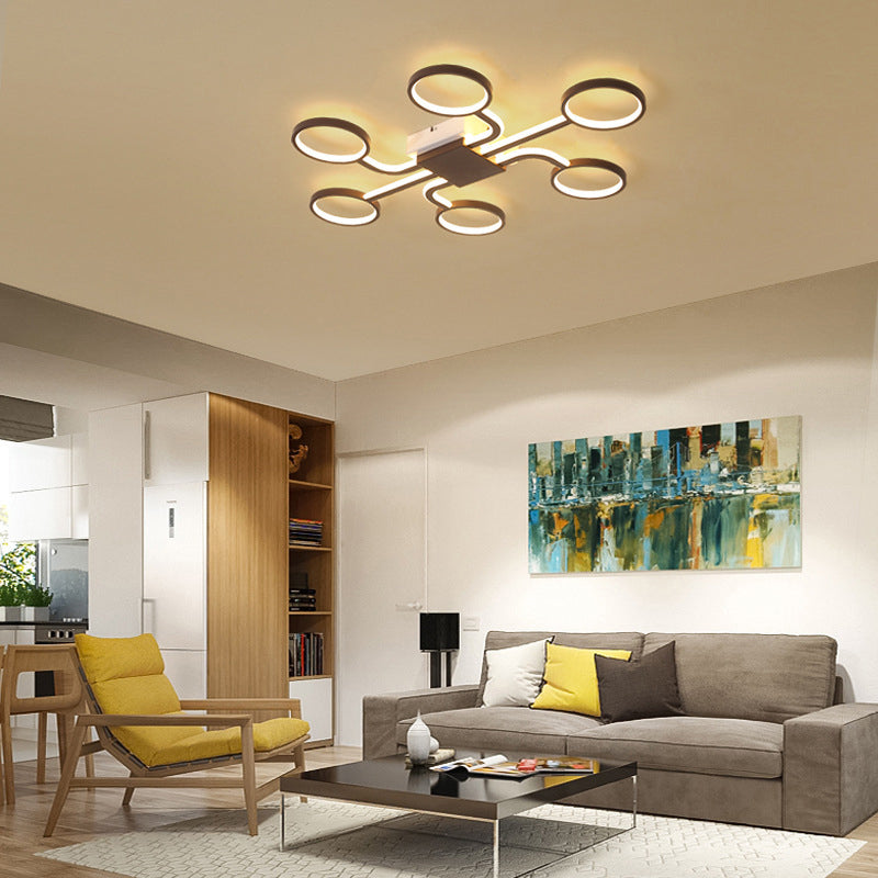 Acrylic Halo Ring LED Ceiling Lamp Contemporary 4/5-Head Dark Coffee Flush Mount Lamp in Warm/White Light, 19.5"/39" W