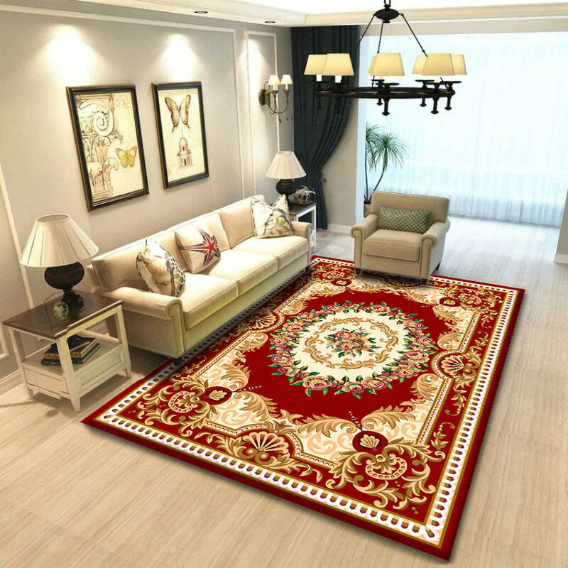 luxury Mid-Century Modern Area Rug Antique Floral Printed Carpet Polyester Anti-Slip Backing Area Carpet for Living Room