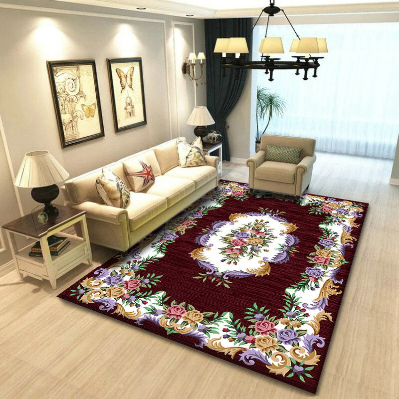 luxury Mid-Century Modern Area Rug Antique Floral Printed Carpet Polyester Anti-Slip Backing Area Carpet for Living Room