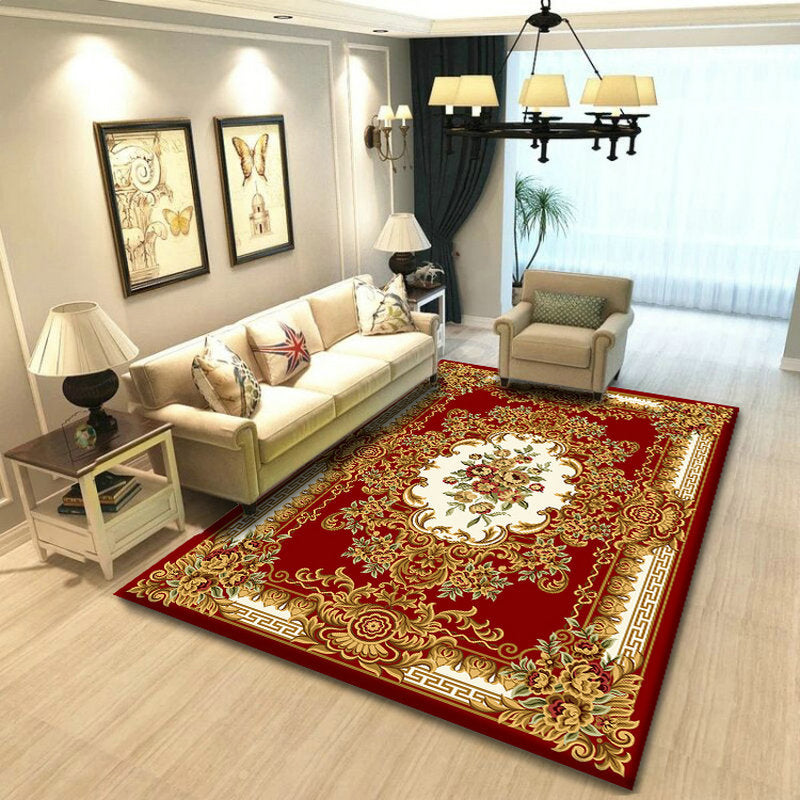 luxury Mid-Century Modern Area Rug Antique Floral Printed Carpet Polyester Anti-Slip Backing Area Carpet for Living Room