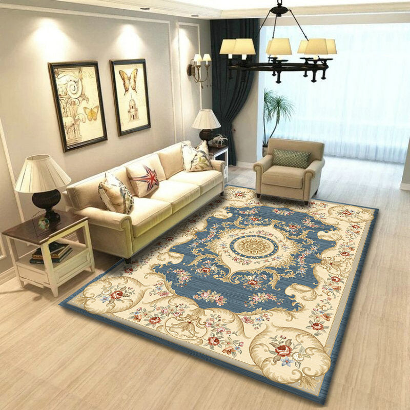 luxury Mid-Century Modern Area Rug Antique Floral Printed Carpet Polyester Anti-Slip Backing Area Carpet for Living Room