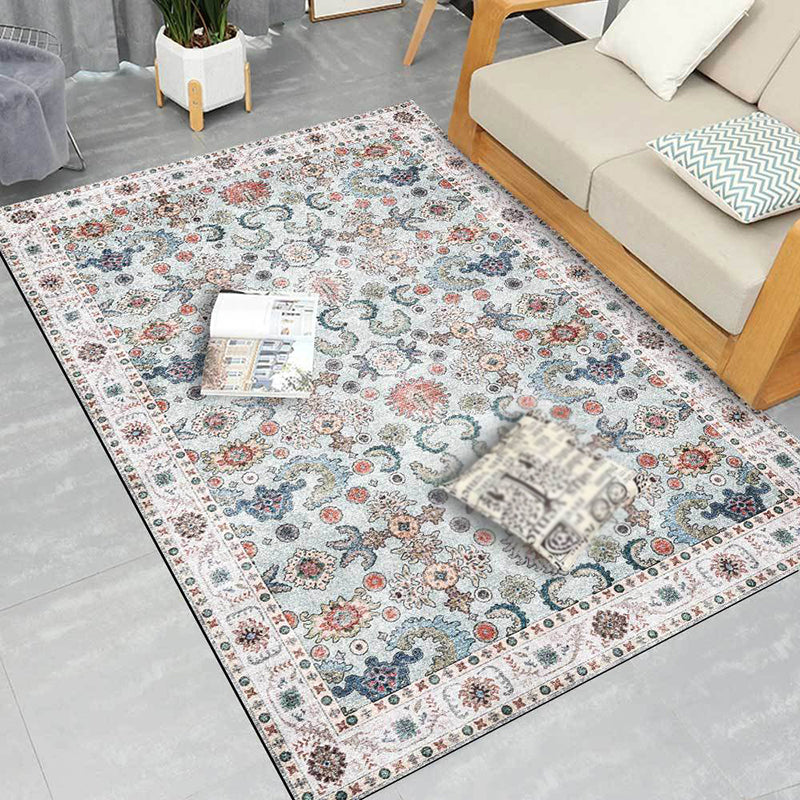 Retro Distressed Floral Print Rug Traditional Rectangle Polyester Area Rug Friendly Washable Carpet for Living Room