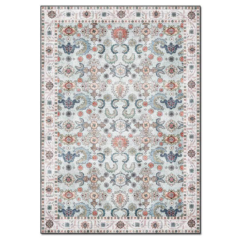 Retro Distressed Floral Print Rug Traditional Rectangle Polyester Area Rug Friendly Washable Carpet for Living Room