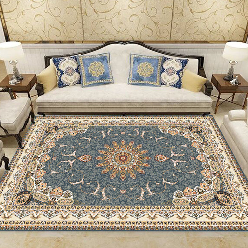 Whitewashed Floral Printed Rectangle Rug Shabby Chic Polyester Carpet Easy Care Washable Carpet for Home Decoration