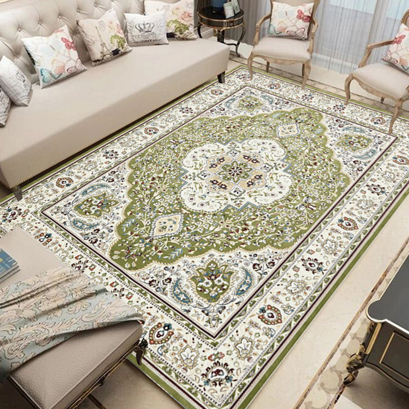 Whitewashed Floral Printed Rectangle Rug Shabby Chic Polyester Carpet Easy Care Washable Carpet for Home Decoration