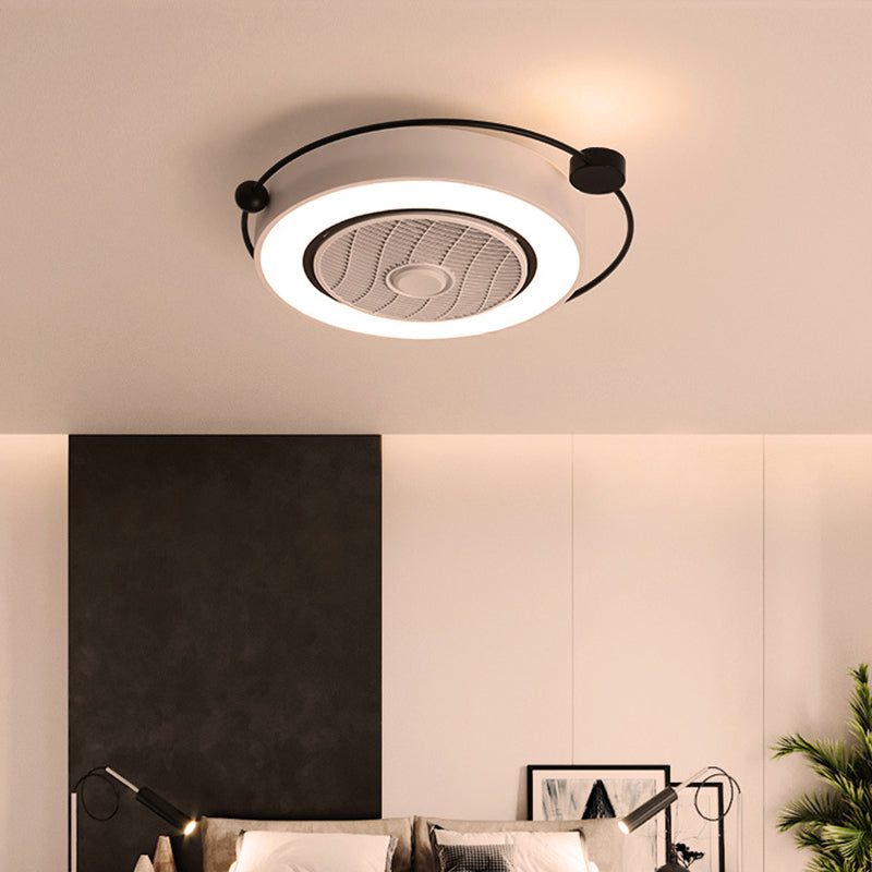 White Drum Ceiling Light Nordic Style LED Acrylic Flush Mount Light Fixture in Third Gear with Fan Grille Deco