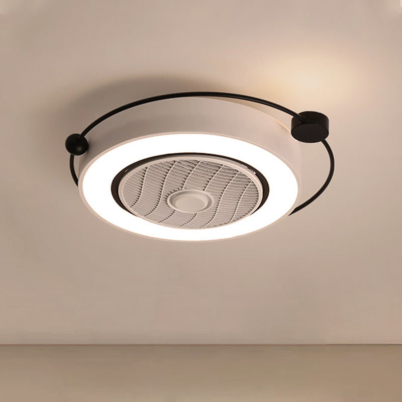 White Drum Ceiling Light Nordic Style LED Acrylic Flush Mount Light Fixture in Third Gear with Fan Grille Deco