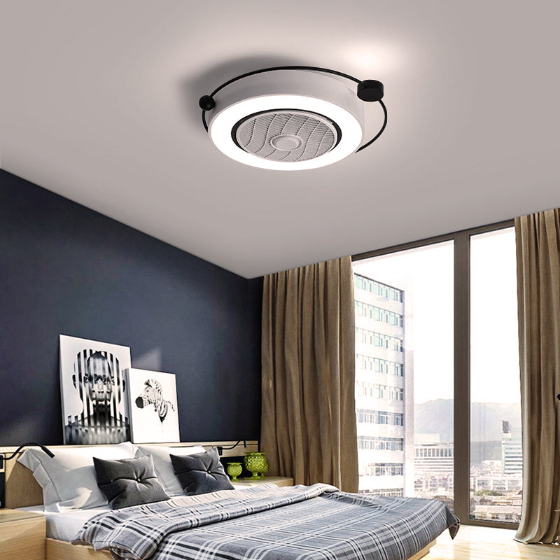 White Drum Ceiling Light Nordic Style LED Acrylic Flush Mount Light Fixture in Third Gear with Fan Grille Deco