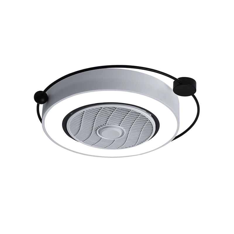 Plafonnier à tambour blanc style nordique LED acrylique encastré luminaire 3 vitesses avec décoration de grille de ventilateur