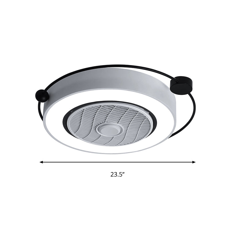 White Drum Ceiling Light Nordic Style LED Acrylic Flush Mount Light Fixture in Third Gear with Fan Grille Deco