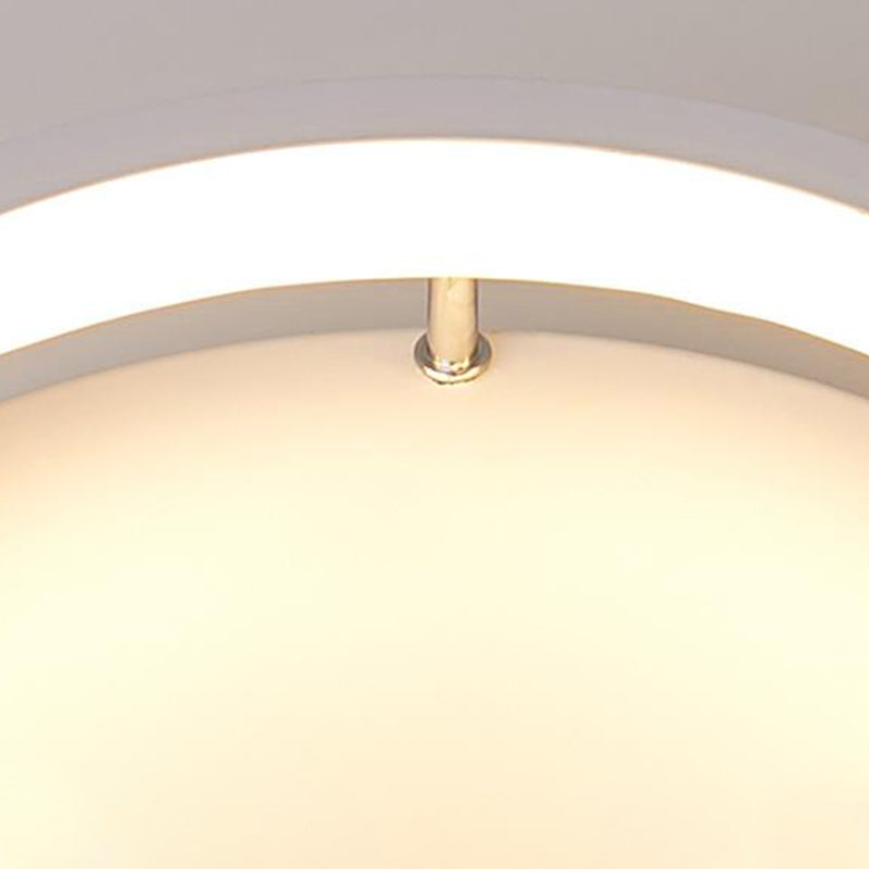 Mini LED Foyer Flush Mount Lamp Simple Style White Round Metal Ceiling Lighting in Warm/White Light