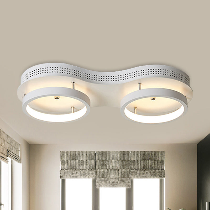 Minimal White Dual Round Ceiling Lamp Acrylique DEL Flush Mount Light Fixture in Warm / White Light