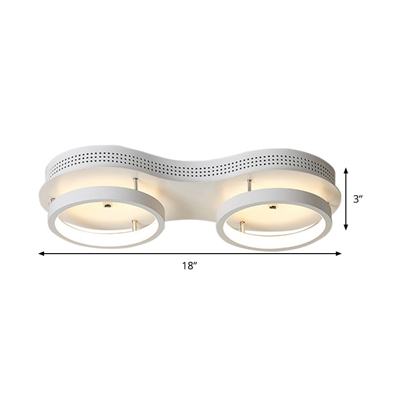 Minimal White Dual Round Ceiling Lamp Acrylique DEL Flush Mount Light Fixture in Warm / White Light