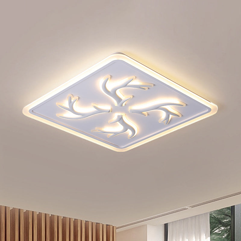 Square Antler Element Flush Lighting Modernity Acrylic LED White Ceiling Mount Lamp in Warm/White Light/Remote Control Stepless Dimming