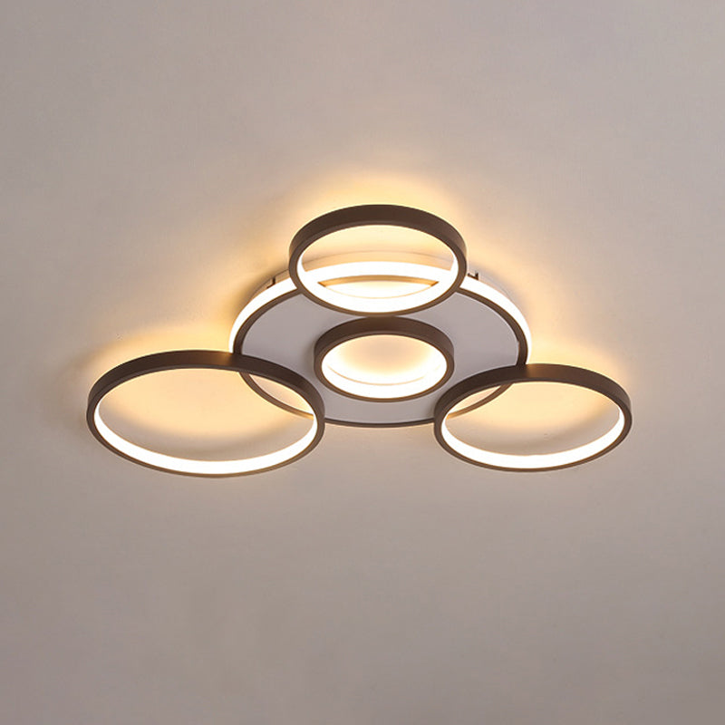 4/5-Halo Ring Ceiling Lighting Modernity Acrylic LED Black Flush Mount Light Fixture in Warm/White Light, 27.5"/33.5" W