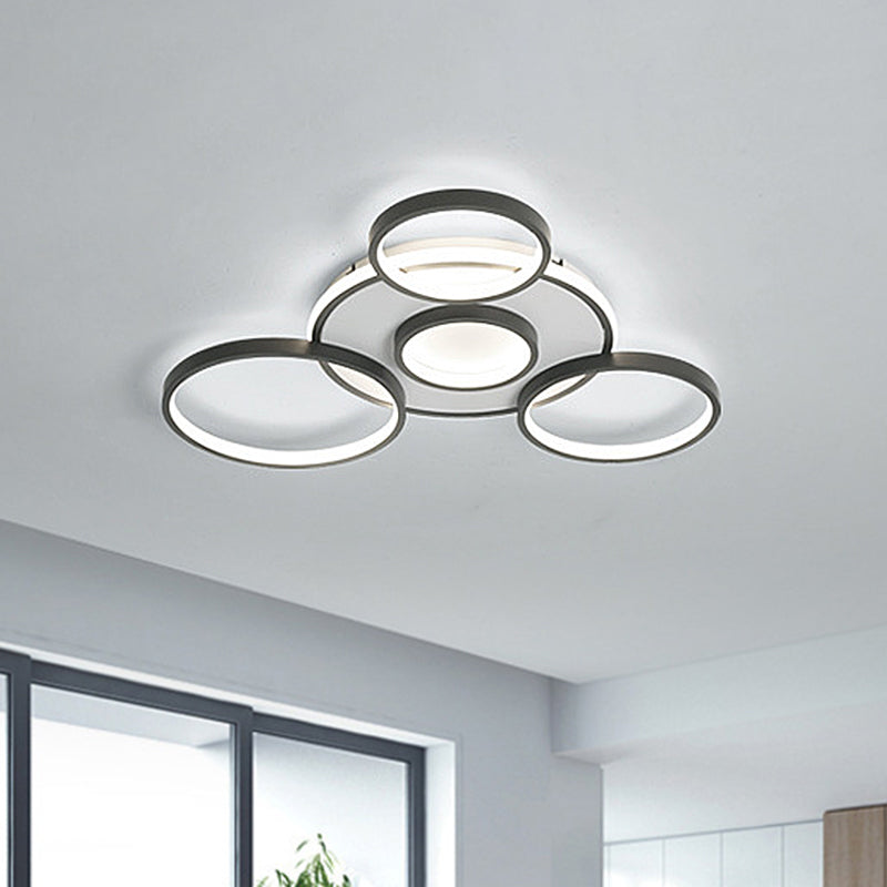 4/5-Halo Ring Ceiling Lighting Modernity Acrylic LED Black Flush Mount Light Fixture in Warm/White Light, 27.5"/33.5" W