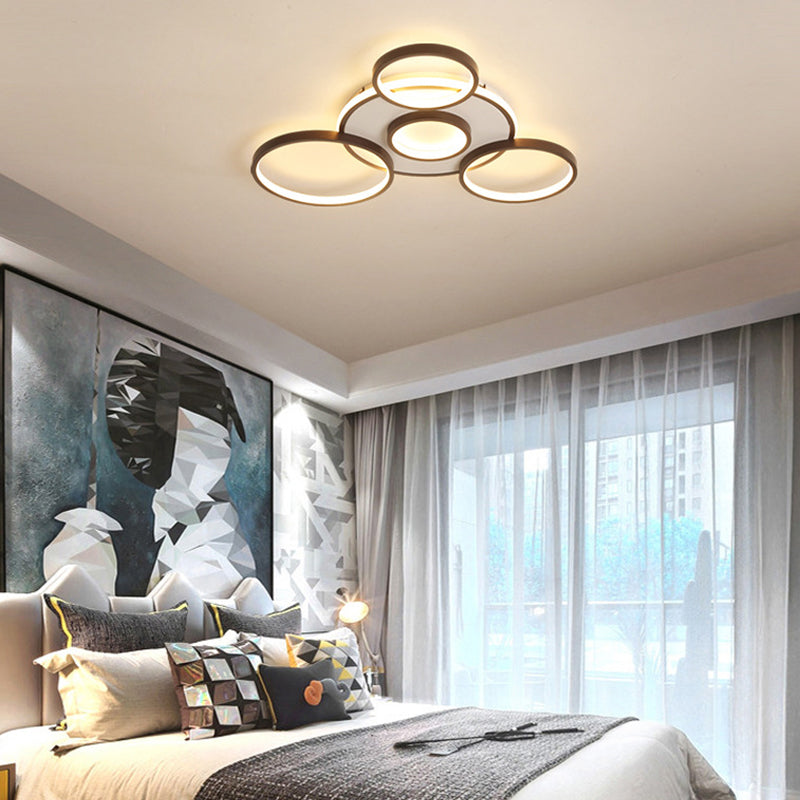 4/5-Halo Ring Ceiling Lighting Modernity Acrylic LED Black Flush Mount Light Fixture in Warm/White Light, 27.5"/33.5" W