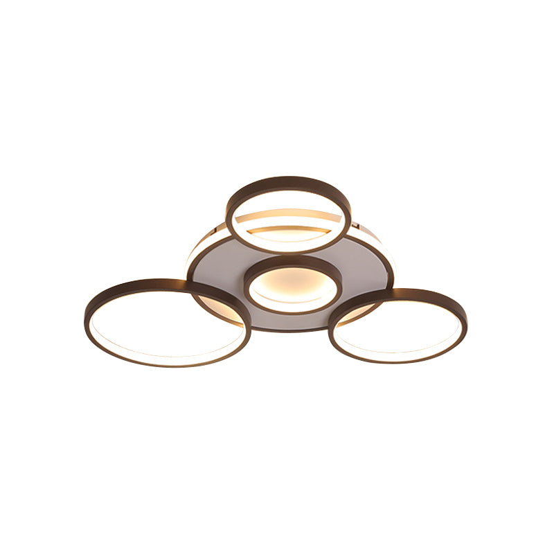 4/5-Halo Ring Ceiling Lighting Modernity Acrylic LED Black Flush Mount Light Fixture in Warm/White Light, 27.5"/33.5" W