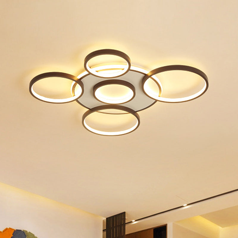 4/5-Halo Ring Ceiling Lighting Modernity Acrylic LED Black Flush Mount Light Fixture in Warm/White Light, 27.5"/33.5" W