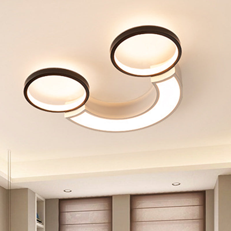 Nordic LED Ceiling Flush Light Acrylic Black and White Smiley Flush Lighting in White Light/Remote Control Stepless Dimming