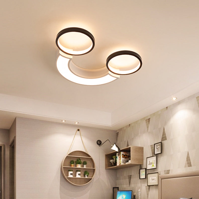 Nordic LED Ceiling Flush Light Acrylic Black e White Smiley Flush Lighting in White Light / Remote Control Stepless Dimming