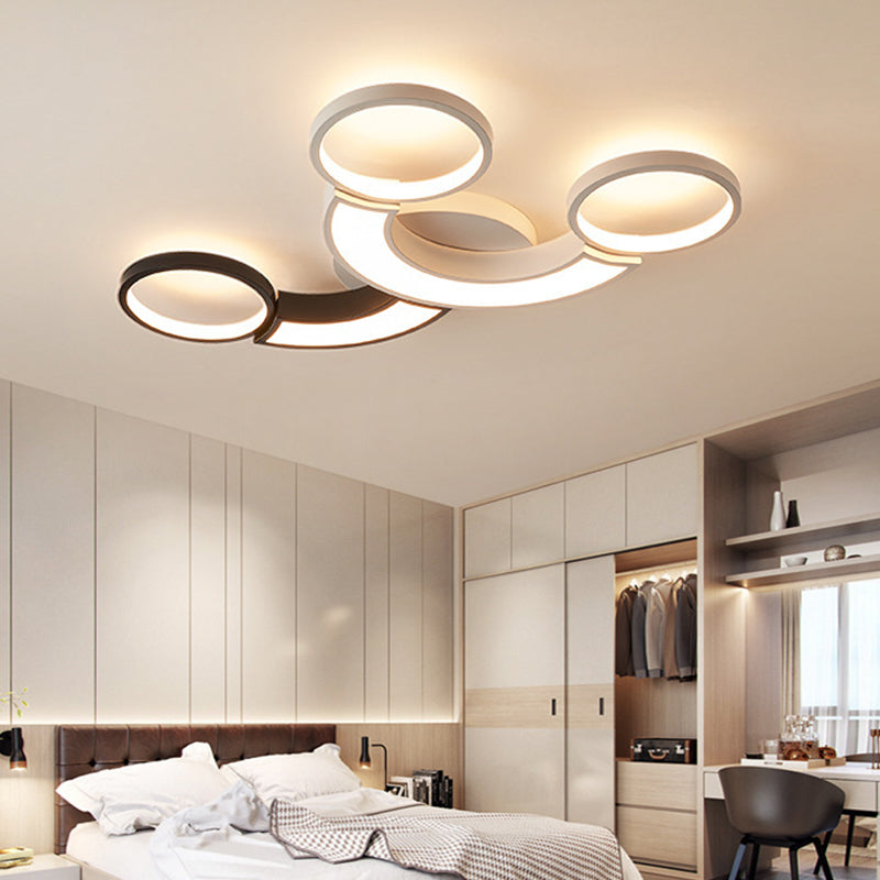 Black and White 3-Circle Ceiling Light Modernity LED Metallic Ceiling Lamp in White Light/Remote Control Stepless Dimming