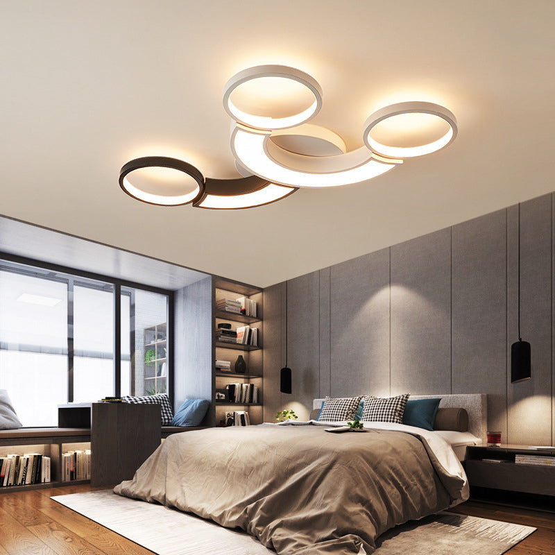 Black and White 3-Circle Ceiling Light Modernity LED Metallic Ceiling Lamp in White Light/Remote Control Stepless Dimming