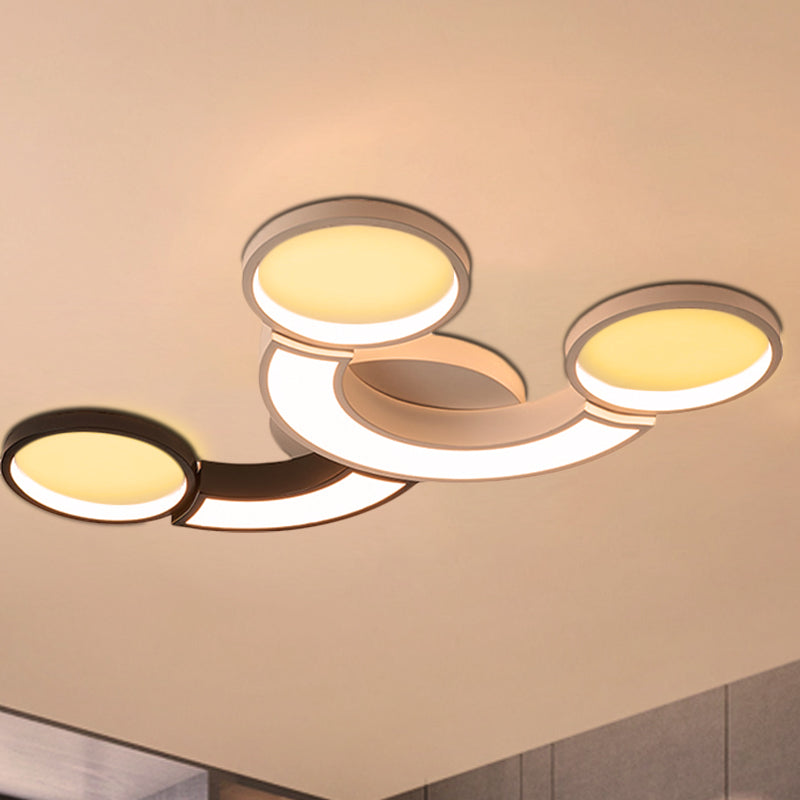 Black and White 3-Circle Ceiling Light Modernity LED Metallic Ceiling Lamp in White Light/Remote Control Stepless Dimming