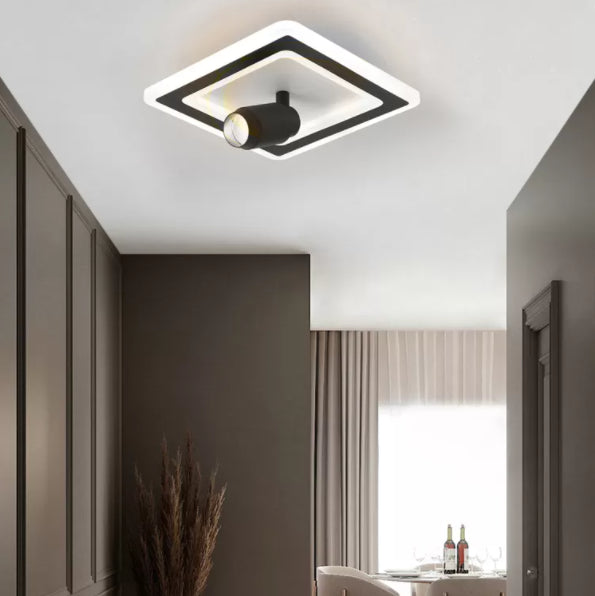 Zwart vierkant LED Semi Flush Mount in moderne creatieve stijl acryl 1-licht plafondarmatuur voor garderobe