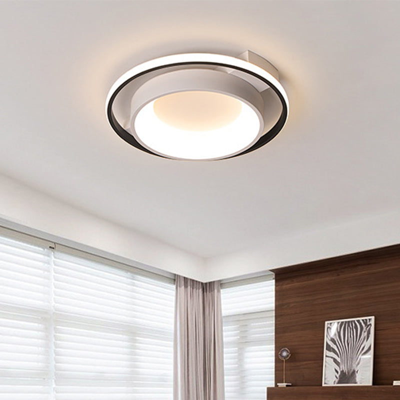 16"/19.5" Dia Metallic Dish Ceiling Lamp Modernist Style LED White Flush Mount in Warm/White Light