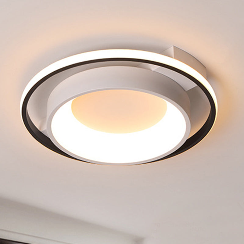 Plafonnier plat métallique de 16 "/19,5" de diamètre, style moderniste, LED, montage encastré blanc, lumière chaude/blanche