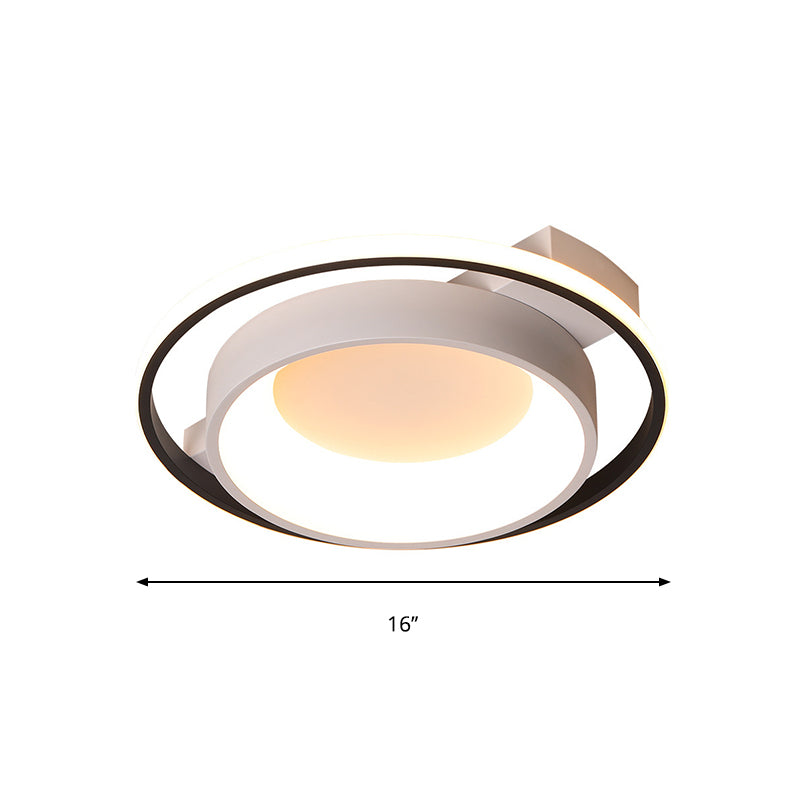 16"/19.5" Dia Metallic Dish Ceiling Lamp Modernist Style LED White Flush Mount in Warm/White Light