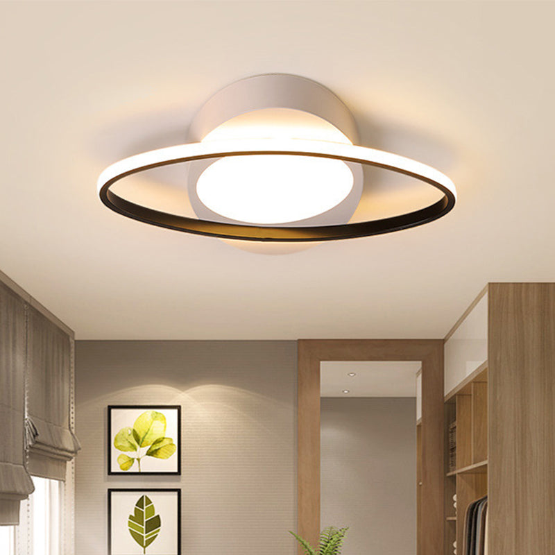 Moderne Orbit Plafond Flush Licht Acryl 18"/23" Brede LED Slaapkamer Flushmount Licht in Zwart/Wit