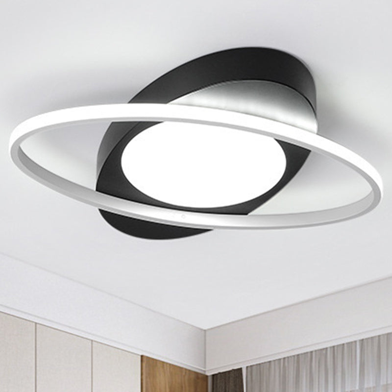 Moderne Orbit Plafond Flush Licht Acryl 18"/23" Brede LED Slaapkamer Flushmount Licht in Zwart/Wit