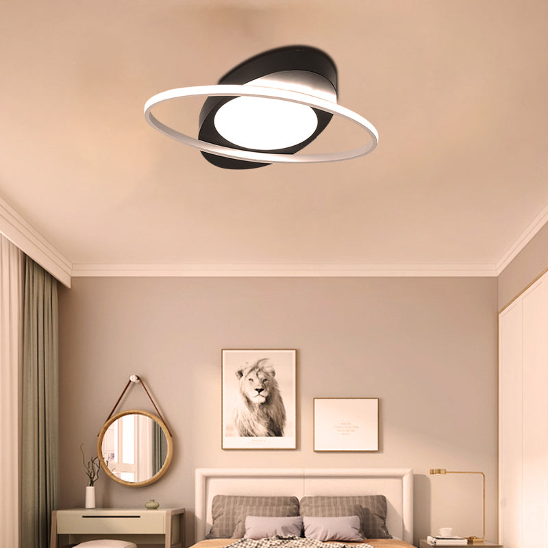 Moderne Orbit Plafond Flush Licht Acryl 18"/23" Brede LED Slaapkamer Flushmount Licht in Zwart/Wit