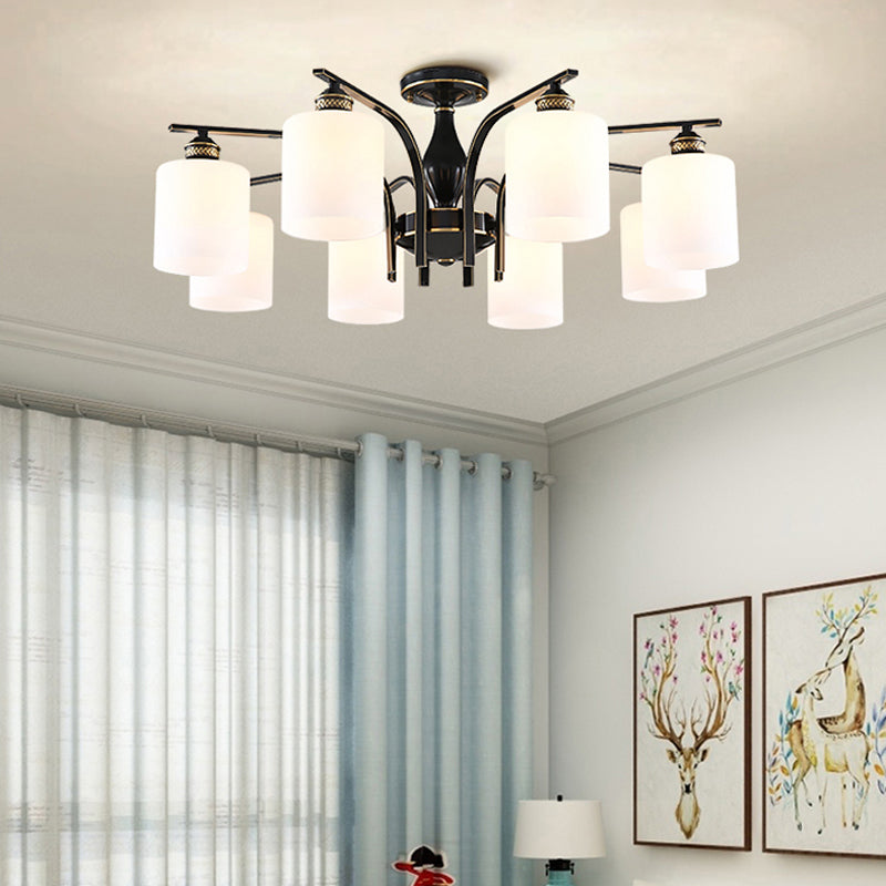 Glas Semi Flush Mount Light Traditionele zwarte geometrische woonkamer semi -spoelplafondlicht